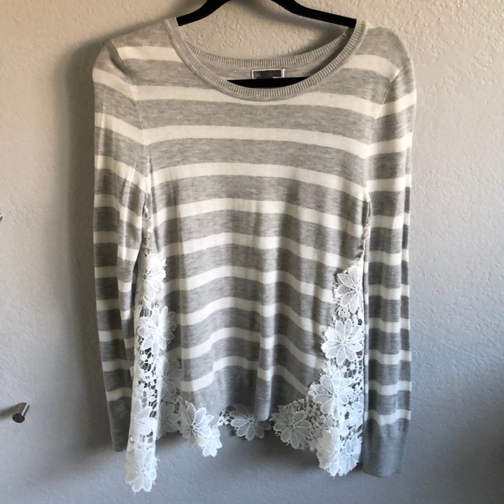 Lace back striped sweater